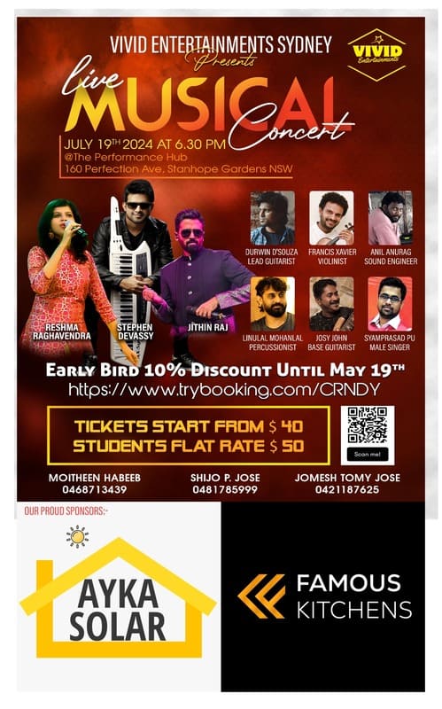 സിഡ്നിയെ പ്രകമ്പനം കൊള്ളിക്കാൻ സ്റ്റീഫൻ ദേവസ്സി : ഉടൻ തന്നെ ടിക്കറ്റുകൾ കരസ്ഥമാക്കൂ