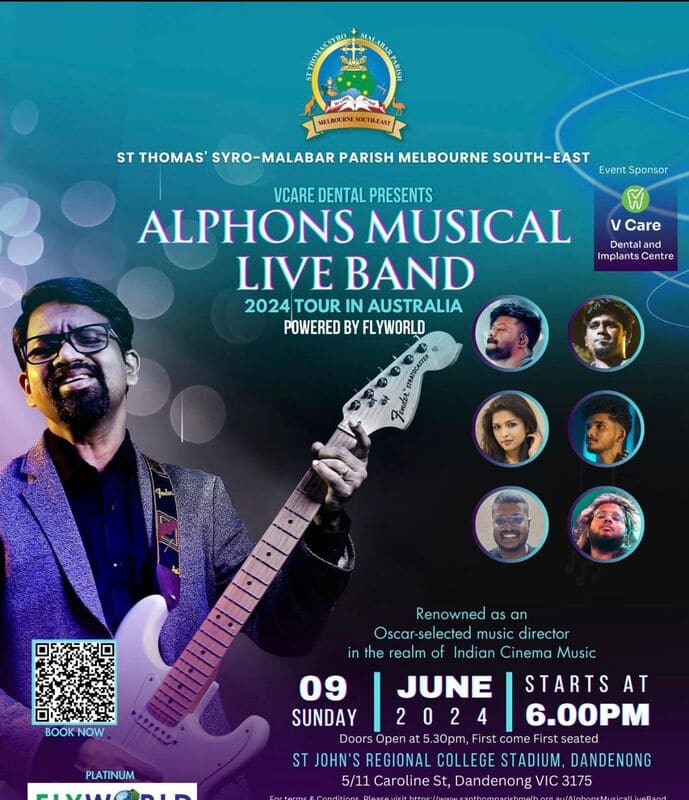 ലൈവ് ബാന്റുമായി മെൽബണിൽ അൽഫോൺസ് ജോസഫ് : ജൂൺ 9 ന്