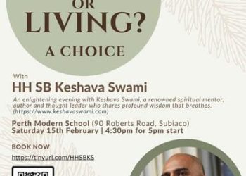 EXISTING OR LIVING? A CHOICE വിഷയവുമായി  HH SB കേശവ സ്വാമി ഇസ്കോണിൽ