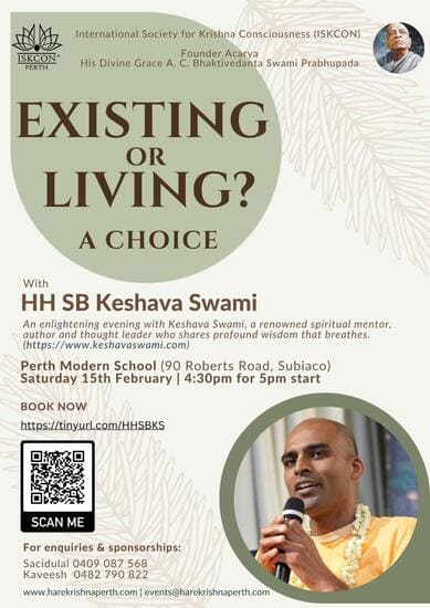 EXISTING OR LIVING? A CHOICE വിഷയവുമായി HH SB കേശവ സ്വാമി ഇസ്കോണിൽ