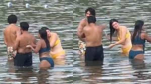 കാനഡയിലെ തടാകത്തിൽ പരസ്പരം സോപ്പ് തേച്ച് കുളിച്ച് 2 കപ്പിൾസ്, അത് ഇന്ത്യക്കാർ ആകാമെന്ന് കമന്റ്, വിമർശനം
