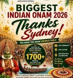 സിഡ്നിയിൽ ചരിത്രമെഴുതി SIAA–IOC ‘ഇന്ത്യൻ ഓണം 2026’; 1700+ പേർ അണിനിരന്ന മഹാമേള വൻ വിജയം