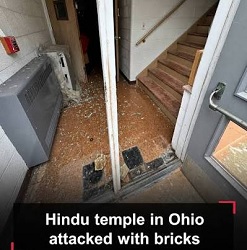 അമേരിക്കയിൽ ഹിന്ദു ക്ഷേത്രത്തിന് നേരെ കല്ലേറ്: ജനലുകൾ തകർത്തു, പൂജാരിമാരും ഭക്തരും ഉള്ളിലുണ്ടായിരുന്നപ്പോൾ അക്രമം